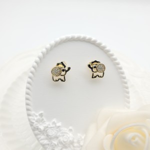 Pendientes de animales chapados en oro de 18 quilates con circonita cúbica y bonito elefante, joyería para mujer al por mayor