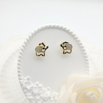 18K Gold Plated Animal Stud Earrings Cubic Zircon Cute Elephant Design Women's Jewelry  Wholesaler