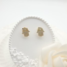 Pendientes chapados en oro de 18 quilates con diseño religioso de mal de ojo y circonita cúbica, joyería para mujer al por mayor