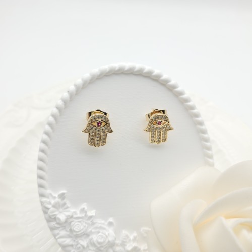 18K Gold Plated Stud Earrings  Religion Evil Eye Cubic Zircon Women's Jewelry  Wholesaler