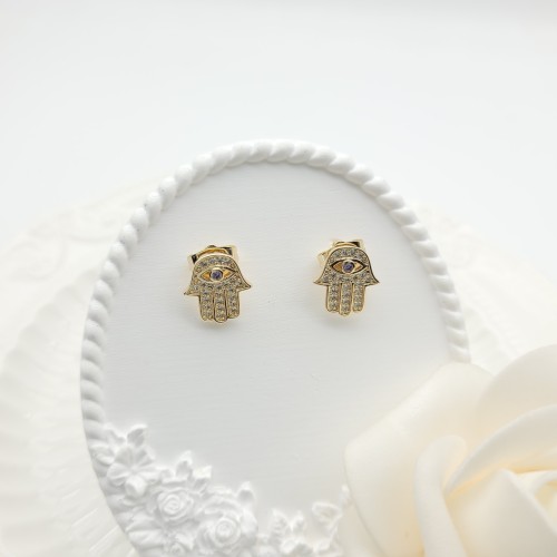 18K Gold Plated Stud Earrings  Religion Evil Eye Cubic Zircon Women's Jewelry  Wholesaler