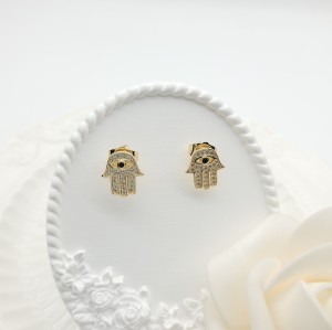 Pendientes chapados en oro de 18 quilates con diseño religioso de mal de ojo y circonita cúbica, joyería para mujer al por mayor