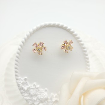 Flower Stud Earrings 18K Gold Plated Inlay Cubic Zircon Women's Jewelry Factory Direct Sales
