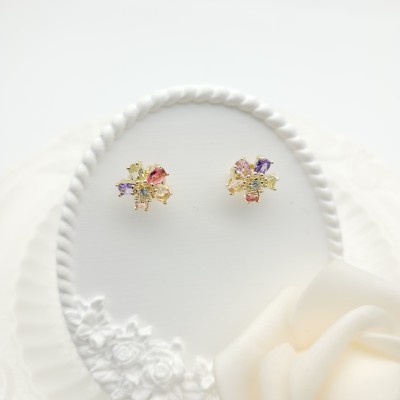 Flower Stud Earrings 18K Gold Plated Inlay Cubic Zircon Women's Jewelry Factory Direct Sales