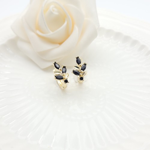 Stud Earrings 18K Gold Plated Leaf Plants Inlay Cubic Zircon Women's Jewelry Factory Direct Sales