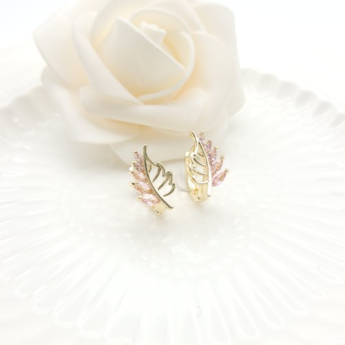 Leaf Stud Earrings 18K Gold Plated Inlay Cubic Zircon Women's Jewelry Factory Direct Sales