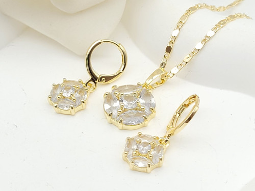 Flower Pendant Earring Jewelry Set 18k Gold-plated Inlaid Cubic Zirconia Factory Direct Sales