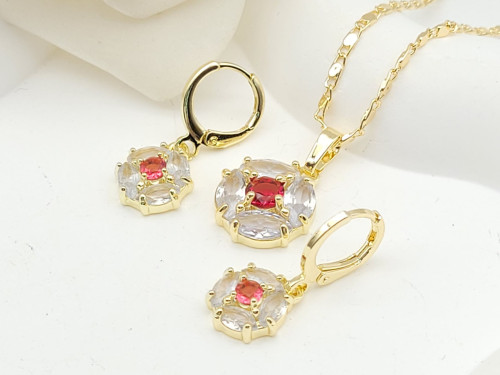 Flower Pendant Earring Jewelry Set 18k Gold-plated Inlaid Cubic Zirconia Factory Direct Sales