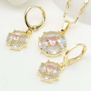 Flower Pendant Earring Jewelry Set 18k Gold-plated Inlaid Cubic Zirconia Factory Direct Sales