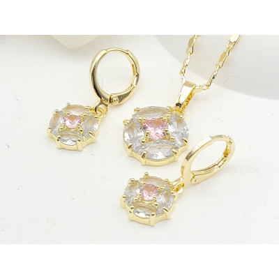 Flower Pendant Earring Jewelry Set 18k Gold-plated Inlaid Cubic Zirconia Factory Direct Sales