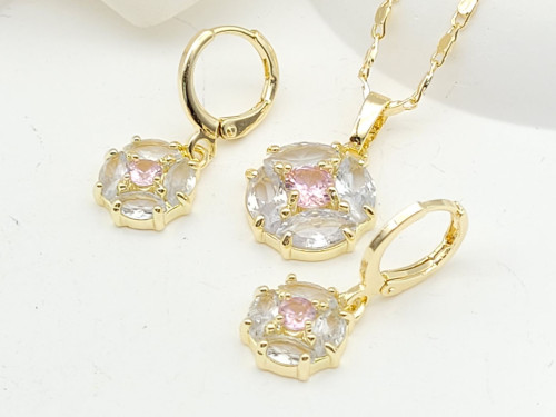 Flower Pendant Earring Jewelry Set 18k Gold-plated Inlaid Cubic Zirconia Factory Direct Sales