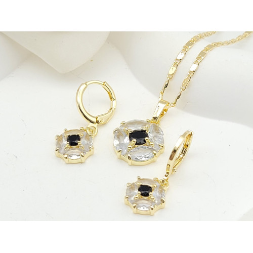 Flower Pendant Earring Jewelry Set 18k Gold-plated Inlaid Cubic Zirconia Factory Direct Sales