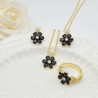 18K Gold-Plated Flower Pendant Earring Jewelry Set Aaa Zircon Exquisite Women's Jewelry Wholesaler