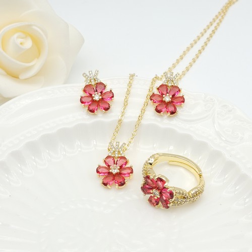 18K Gold-Plated Flower Pendant Earring Jewelry Set Aaa Zircon Exquisite Women's Jewelry Wholesaler