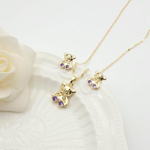 Bear Animal Stud Earring Jewelry Sets 18K Gold-Plated Aaa Zircon Exquisite Women's Jewelry Wholesaler