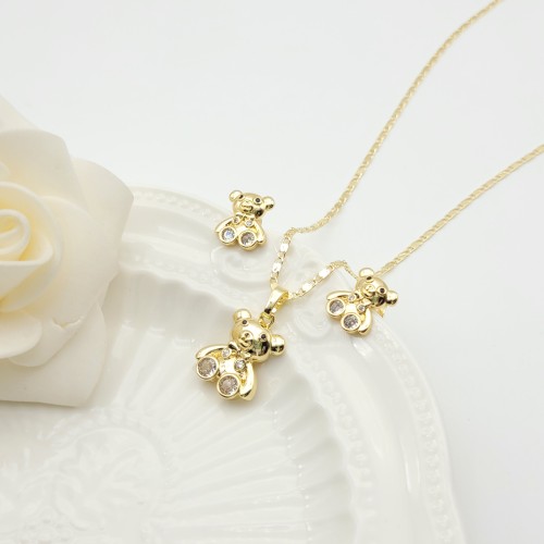 Bear Animal Stud Earring Jewelry Sets 18K Gold-Plated Aaa Zircon Exquisite Women's Jewelry Wholesaler