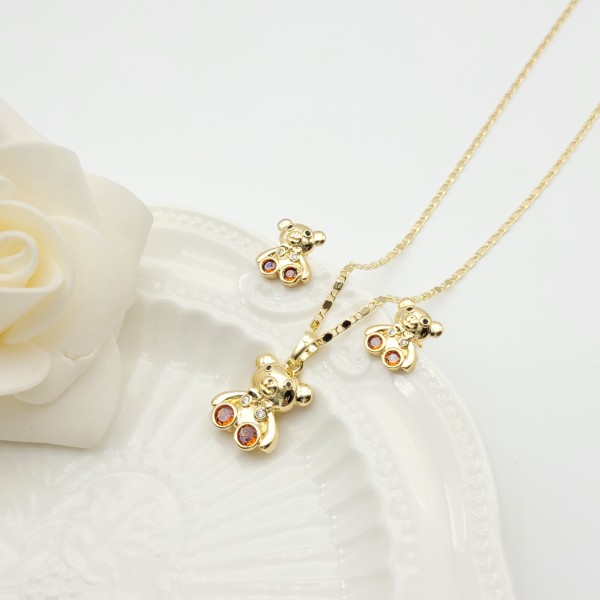 Conjuntos de joyas con aretes tipo botón con forma de oso y circonita AAA chapada en oro de 18 quilates, exquisita joyería para mujer al por mayor