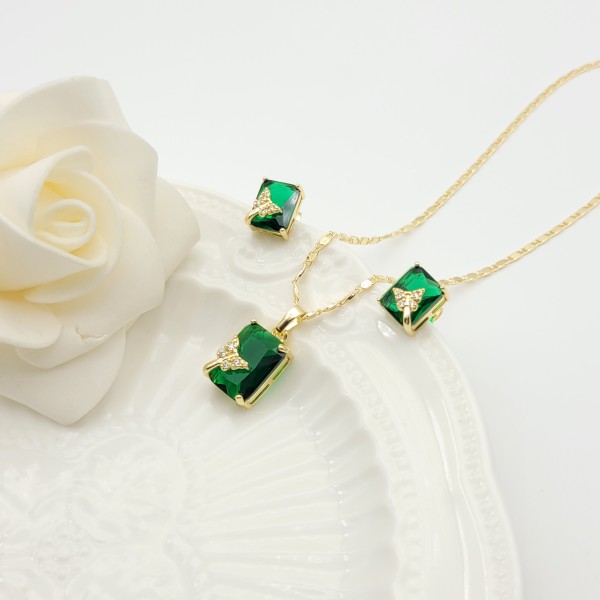 Conjuntos de joyas con aretes de mariposa chapados en oro de 18 quilates con circonita AAA cuadrada, exquisita joyería para mujer al por mayor