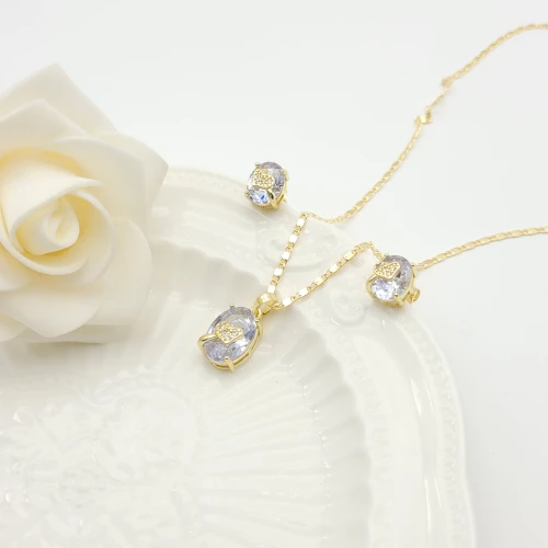 Stud Earring Jewelry Sets Heart & Square Design 18K Gold-Plated Aaa Zircon Women's Jewelry Factory Direct Sales