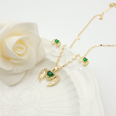 Stud Earring Jewelry Sets Heart & Wing Romantic Design 18K Gold-Plated Aaa Zircon Women's Jewelry Factory Direct Sales