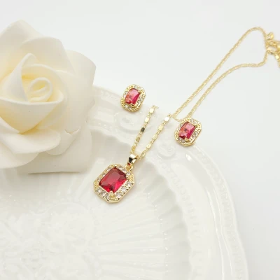 Square Stud Earring Jewelry Sets Geometry Design 18K Gold-Plated Aaa Zircon Women's Jewelry Factory Direct Sales
