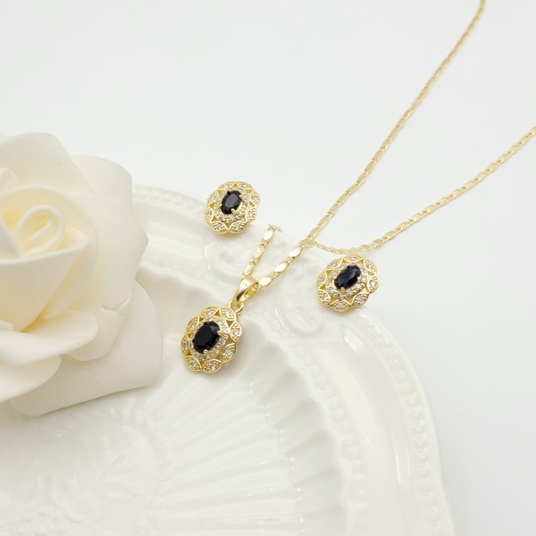 Conjuntos de joyas con aretes elípticos con diseño clásico geométrico chapado en oro de 18 quilates y circonita AAA para mujer