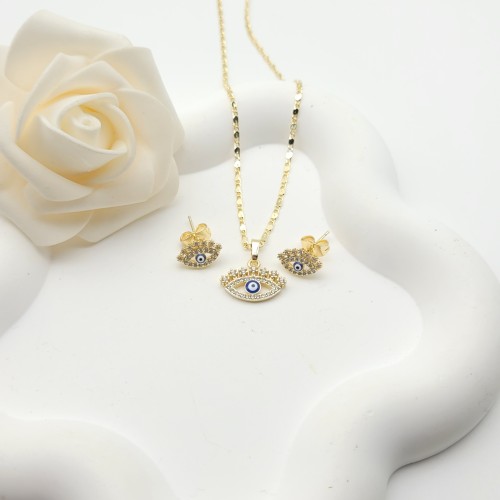 Religion Stud Earring Jewelry Sets Evil Eye Design 18K Gold-Plated Aaa Zircon Women's Jewelry Wholesaler