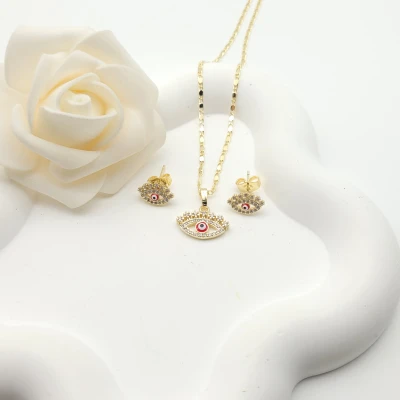 Religion Stud Earring Jewelry Sets Evil Eye Design 18K Gold-Plated Aaa Zircon Women's Jewelry Wholesaler