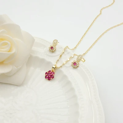 Flower Stud Earring Jewelry Sets Exquisite Petals Design 18K Gold-Plated Aaa Zircon Women's Jewelry Factory Direct Sales