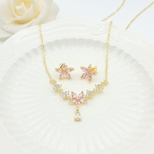 Flower Stud Earring Jewelry Sets Small Delicate Petals Design 18K Gold-Plated Aaa Zircon Women's Jewelry Factory Direct Sales