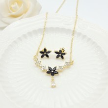 Flower Stud Earring Jewelry Sets Small Delicate Petals Design 18K Gold-Plated Aaa Zircon Women's Jewelry Factory Direct Sales