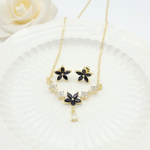 Flower Stud Earring Jewelry Sets Small Delicate Petals Design 18K Gold-Plated Aaa Zircon Women's Jewelry Factory Direct Sales