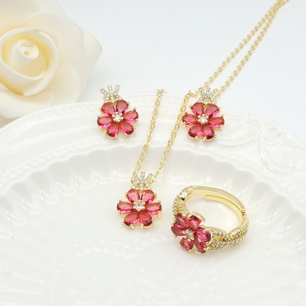 Conjuntos de joyas con pendientes de flores, diseño de flores de cerezo y ciruelo, chapado en oro de 18 quilates, circonita AAA, joyería para mujer, venta directa de fábrica