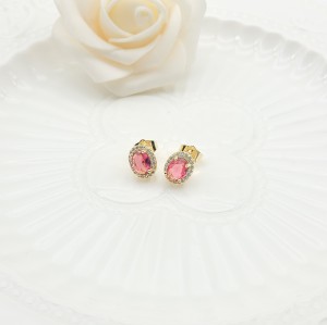 Monozircon Stud Earring Classic Design Elliptical Independent AAA Zircon 18K Gold-Plated Women's Jewelry Factory Direct Sales