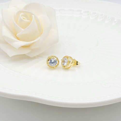 Monozircon Stud Earring Classic Circle Design AAA Zircon 18K Gold-Plated Women's Jewelry Factory Direct Sales