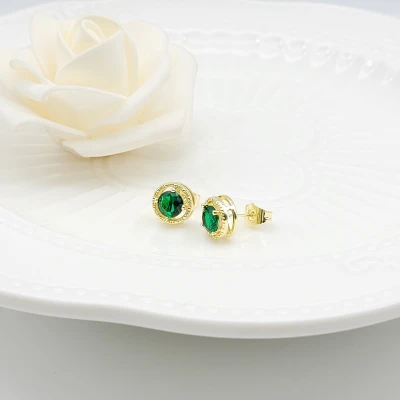 Monozircon Stud Earring Classic Circle Design AAA Zircon 18K Gold-Plated Women's Jewelry Factory Direct Sales