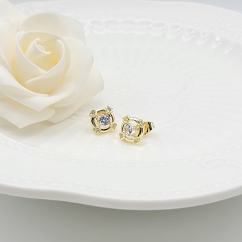 Monozircon Stud Earring Hollow Out Circular Shape Design AAA Zircon 18K Gold-Plated Women's Jewelry Factory Direct Sales