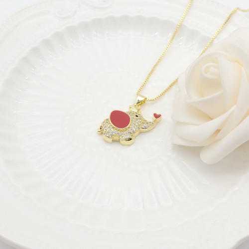 Animals Pendant Necklaces Wholesale Elephant Design AAA Zircon 18K Gold-Plated Women's Jewelry Factory Direct Sales