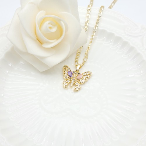 Butterfly Pendant Necklaces Wholesale Insect Animal Design AAA Zircon 18K Gold-Plated Women's Jewelry Factory Direct Sales