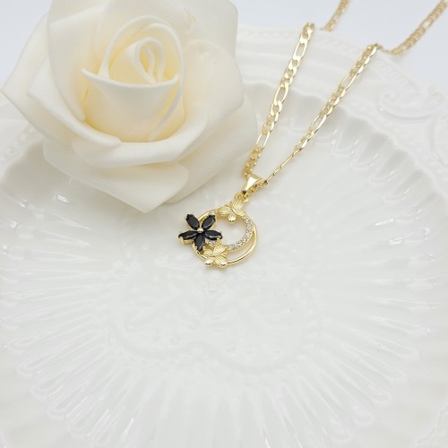 Flowers&Hearts Pendant Necklaces Wholesale Hollow Design AAA Zircon 18K Gold-Plated Women's Jewelry Factory Direct Sales