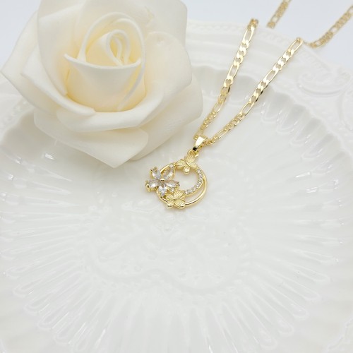 Flowers&Hearts Pendant Necklaces Wholesale Hollow Design AAA Zircon 18K Gold-Plated Women's Jewelry Factory Direct Sales