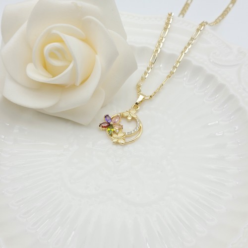 Flowers&Hearts Pendant Necklaces Wholesale Hollow Design AAA Zircon 18K Gold-Plated Women's Jewelry Factory Direct Sales