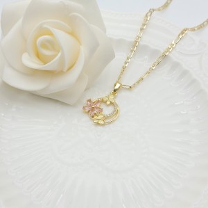 Flowers&Hearts Pendant Necklaces Wholesale Hollow Design AAA Zircon 18K Gold-Plated Women's Jewelry Factory Direct Sales