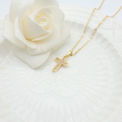 Religious Collection Pendant Necklaces Wholesale Cross Design AAA Zircon 18K Gold-Plated Women's Jewelry Factory Direct Sales