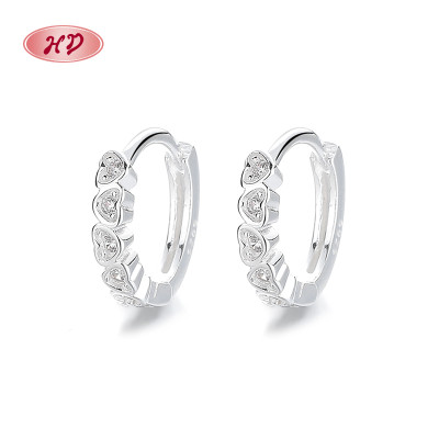 Heart 925 Sterling Silver  Huggies Earrings With AAA Cubic Zirconia Women's Jewelry