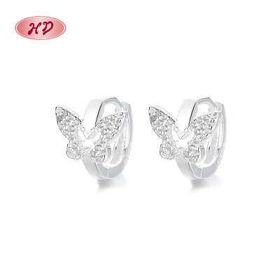 Animal Huggies Earrings 925 Sterling Silver Hollow Butterfly AAA Cubic Zirconia Jewelry