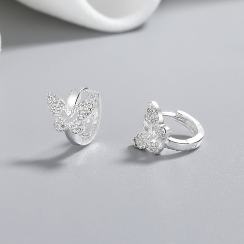 Animal Huggies Earrings 925 Sterling Silver Hollow Butterfly AAA Cubic Zirconia Jewelry