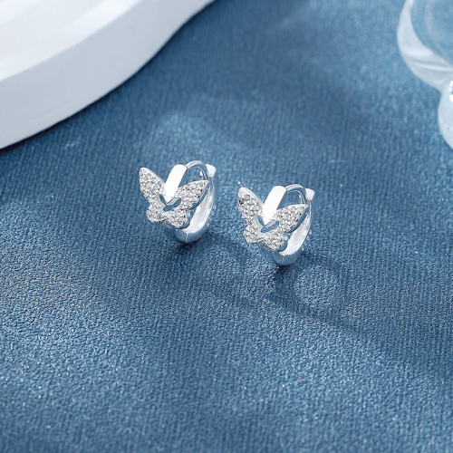 Animal Huggies Earrings 925 Sterling Silver Hollow Butterfly AAA Cubic Zirconia Jewelry