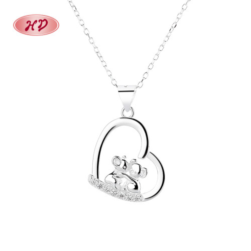 925 Silver Necklace  Heart Single Layer With AAA Cubic Zirconia  Wholesale