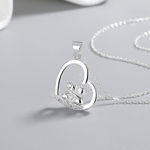 925 Silver Necklace  Heart Single Layer With AAA Cubic Zirconia  Wholesale